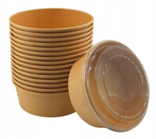 Miski papierowe + pokrywy pojemniki na sałatki brązowe Ø18cm 1100ml 50szt