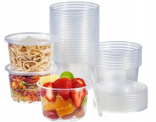 POJEMNIKI NA ZUPĘ przezroczyste okrągłe 450ml + wieczka komplet REUSE 50szt