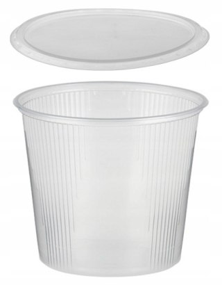 POJEMNIKI plastikowe okrągłe przezroczyste +pokrywki 400ml REUSE 100sztuk