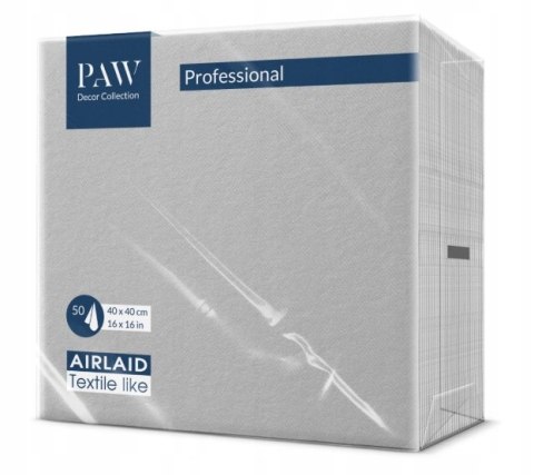 SERWETKI AIRLAID SREBRNE FLIZELINOWE PREMIUM PAW SILVER 40x40cm 50 SZT