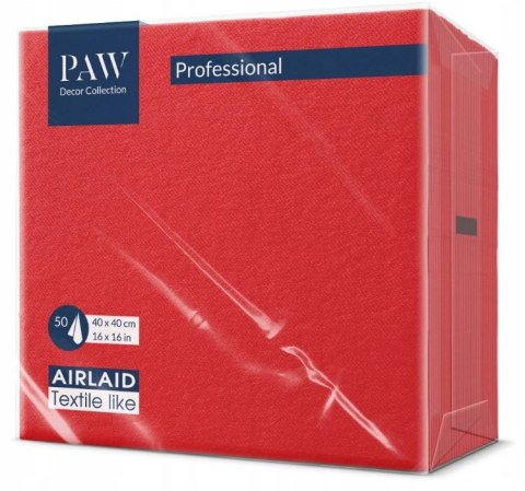 SERWETKI FLIZELINOWE PAW AIRLAID CZERWONE PREMIUM 40x40cm 50 szt