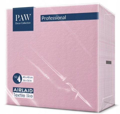 SERWETKI FLIZELINOWE PAW AIRLAID JASNO RÓŻOWE PREMIUM 40x40cm 50 szt