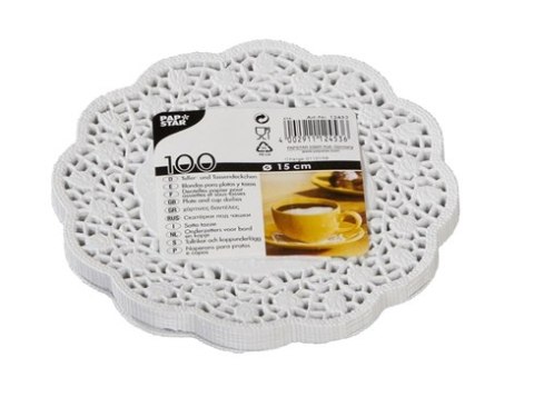 SERWETKI ażurowe okrągłe 15cm papierowe pod filiżanki ciastka 100szt