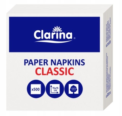 Serwetki gastronomiczne cięte 15x15 cm papierowe białe Clarina 500 szt.