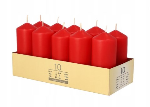 Świece pieńkowe średnica 4cm, wysokość 9cm walec 9h CZERWONE 10 sztuk