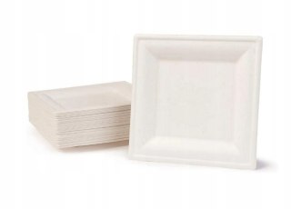 Talerzyki z trzciny cukrowej białe 16 x 16 cm talerze jednorazowe 50 sztuk