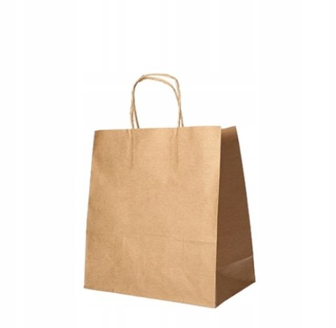 Torby papierowe 25 cm x 26 cm x 17 cm brązowe ze skręcanym uchwytem 25 szt