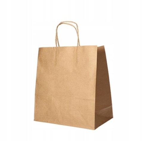 Torby papierowe 27 cm x 32 cm x 17 cm brązowe ze skręcanym uchwytem 25 szt