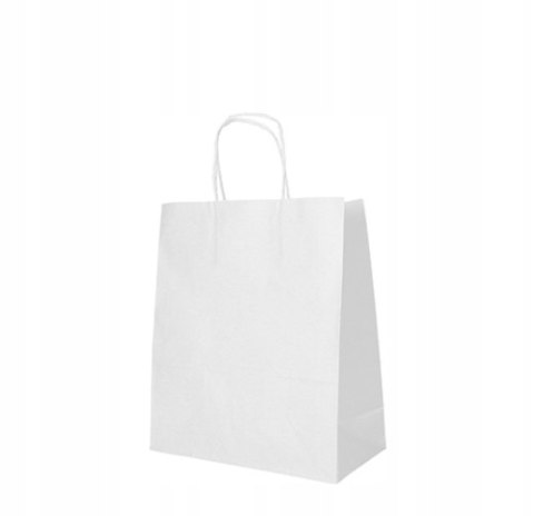 Torby papierowe 28 cm x 22 cm x 10 cm białe ze skręcanym uchwytem 25 sztuk