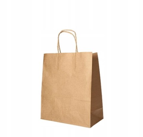 Torby papierowe 28 cm x 22 cm x 10 cm brązowe ze skręcanym uchwytem 25 szt