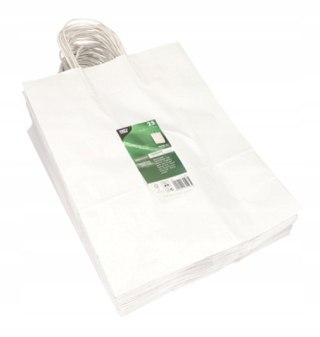 Torby papierowe 35×26×12 cm białe, skręcany uchwyt 25 sztuk