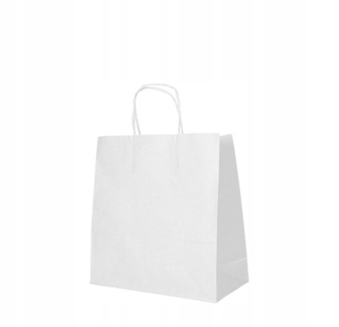 Torby papierowe białe 25 cm x 26 cm x 17 cm ze skręcanym uchwytem 25 sztuk