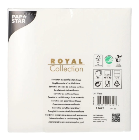 Serwetki Royal Collection PAPSTAR 3W 1/4 40 x 40 cm Airlaid białe 50 szt.