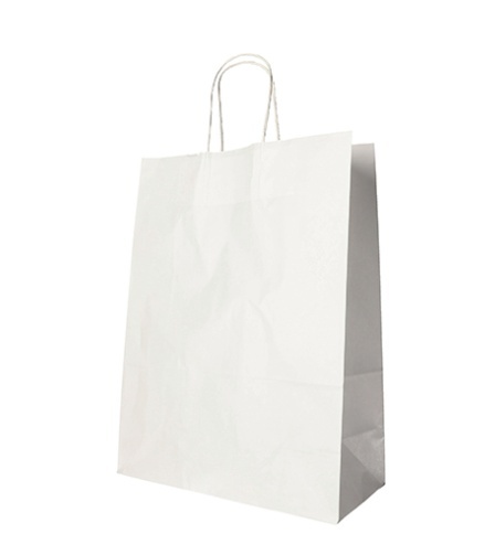 Torby papierowe 35×26×12 cm białe, skręcany uchwyt 25 sztuk